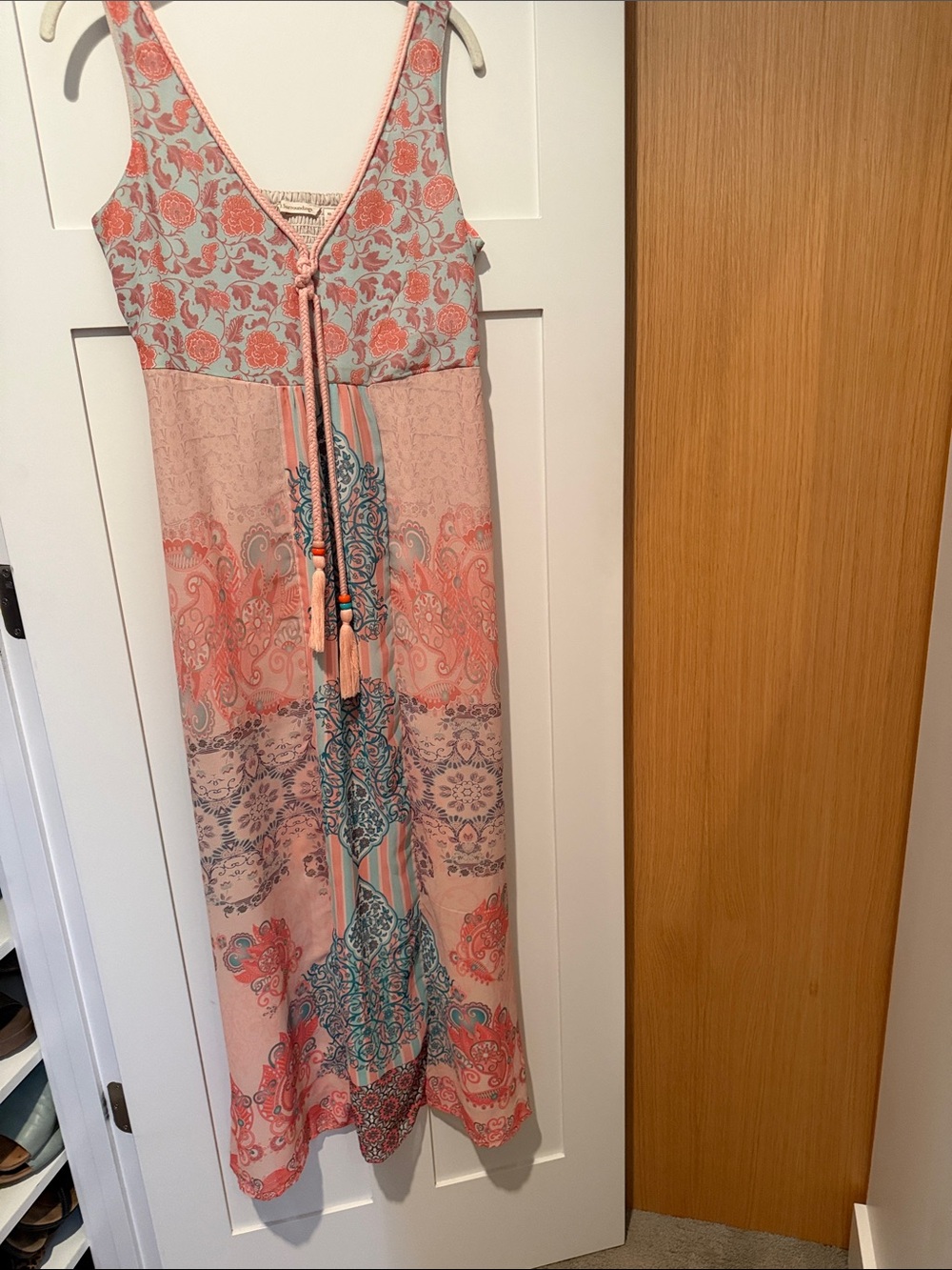 Soft Surroundings Coral and Teal Patterned Maxi Dress